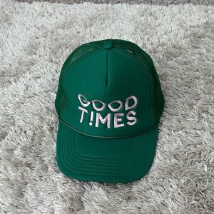 OTTO Green Mesh Trucker Hat with Pink "GOOD TIMES" Embroidery